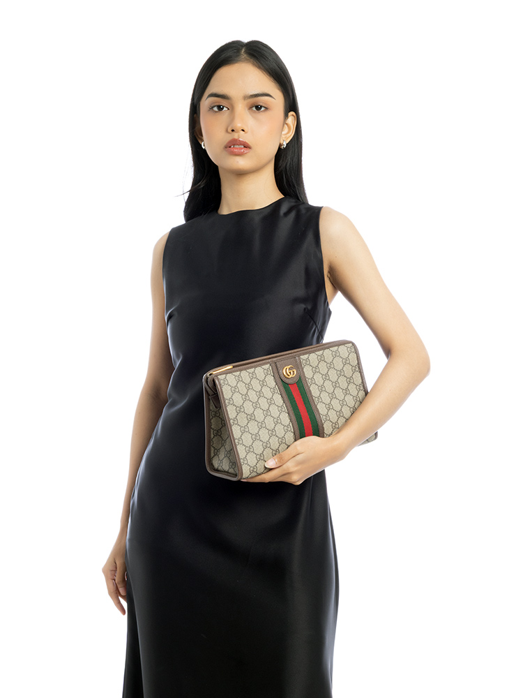 GG Supreme Web Toilet Pouch Beige Ebony