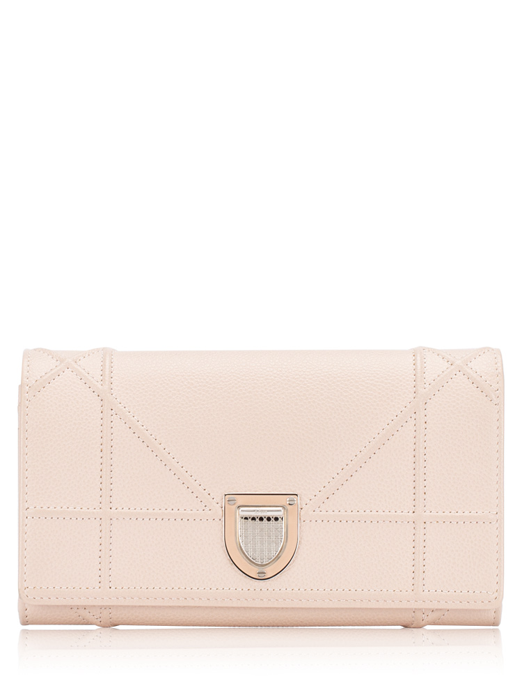 Grained Calfskin Diorama Chain Wallet Rose Poudre