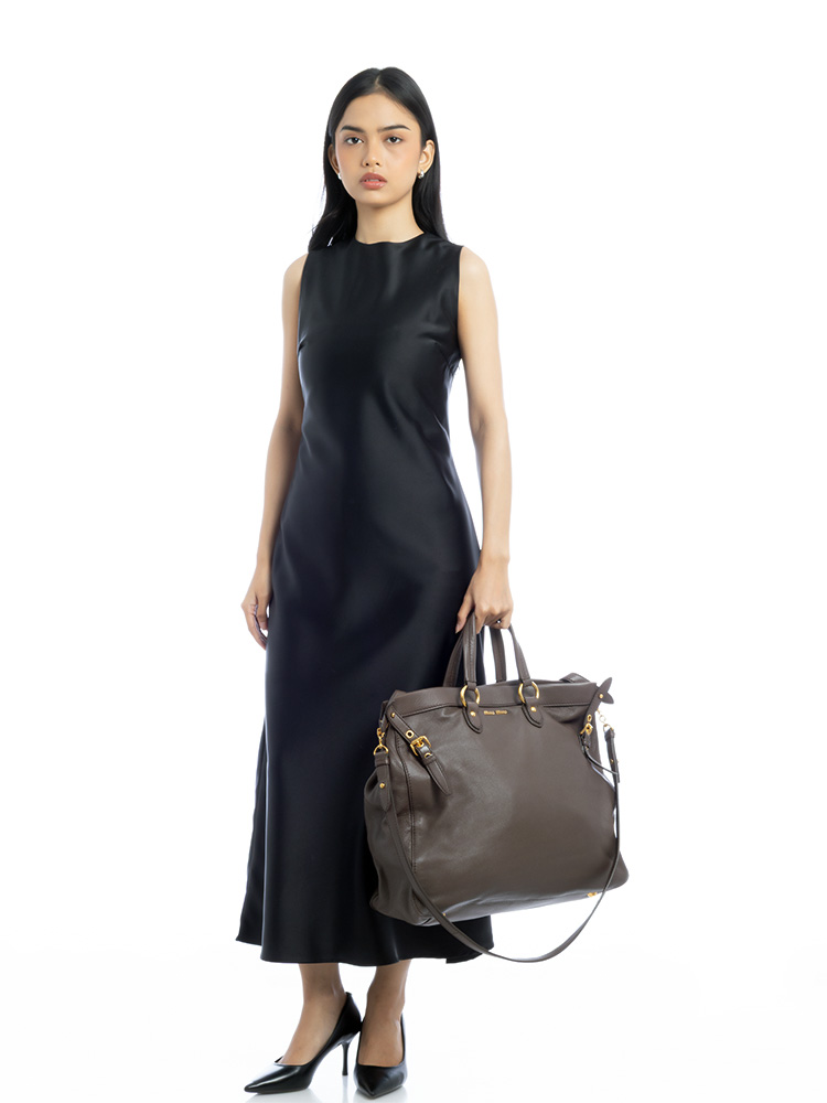 Vitello Soft Buckle Tote Dark Brown