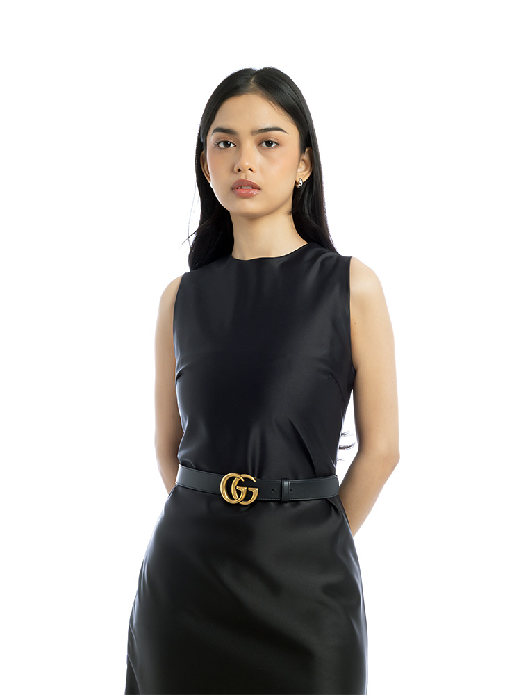 Calfskin GG Marmont 30mm Belt Black Sz 85