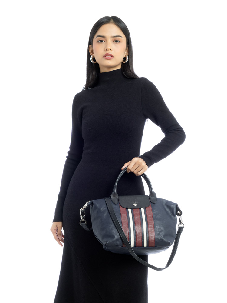Le Pliage Cuir Rayé Stripe SH Navy