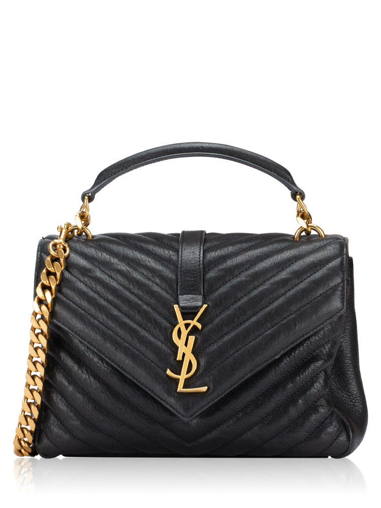 Sheepskin Matelasse Monogram College Medium Shoulder Bag Black