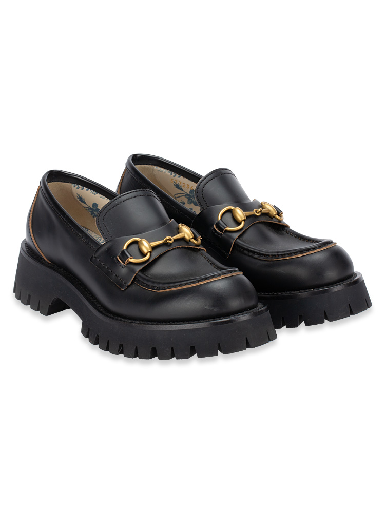 Cordovan Lux Harald Horsebit 25mm Platforrm Loafers Black Sz 37