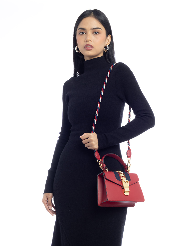 Calfskin Sylvie Mini Top Handle Bag Red