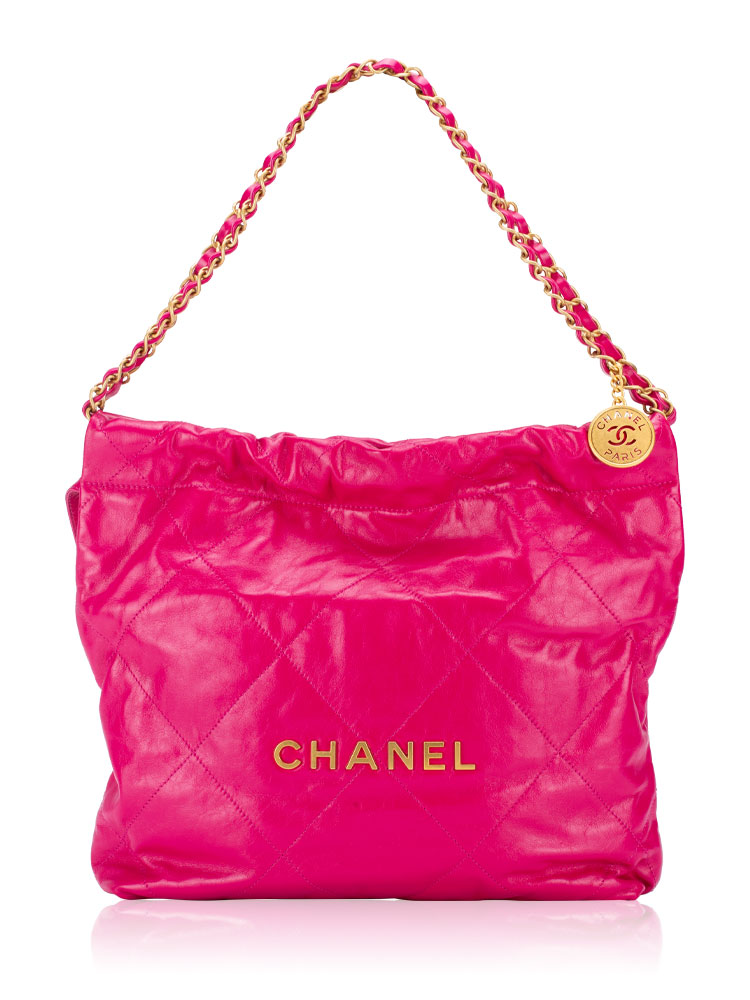 Shiny Calfskin Chanel 22 Small Handbag Fuchsia