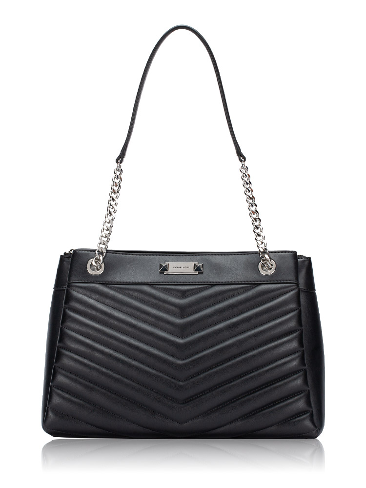 Whitney Chevron Quilted Medium Chain Shoulder Bag Black