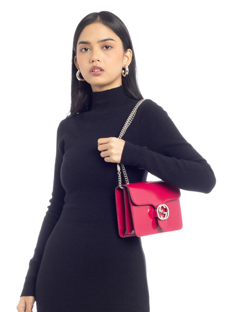 Calfskin Interlocking G Small Shoulder Bag Petunia