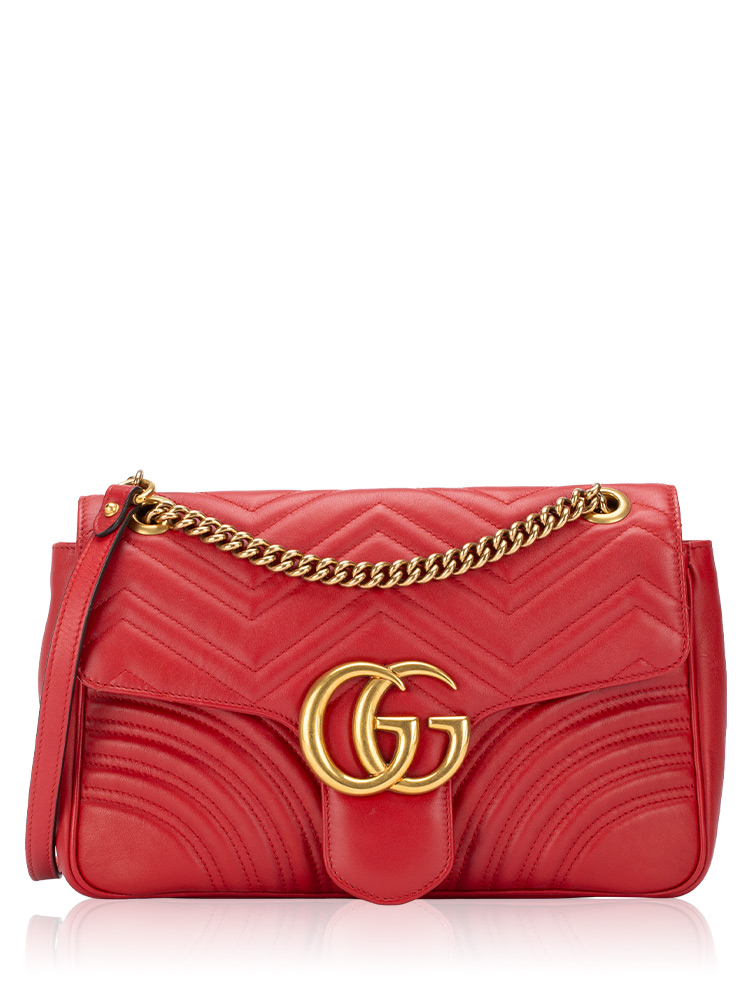 Calfskin GG Marmont Matelasse Medium Shoulder Bag Hibiscus Red