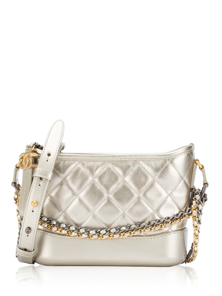 Metallic Aged Calfskin Gabrielle Small Hobo Light Gold