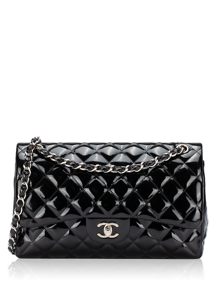 Patent Jumbo Classic Double Flap Bag Black