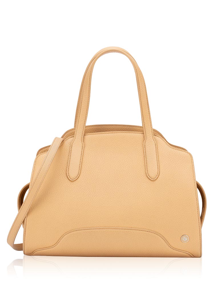 Grained Calfskin Sesia Medium Satchel Beige