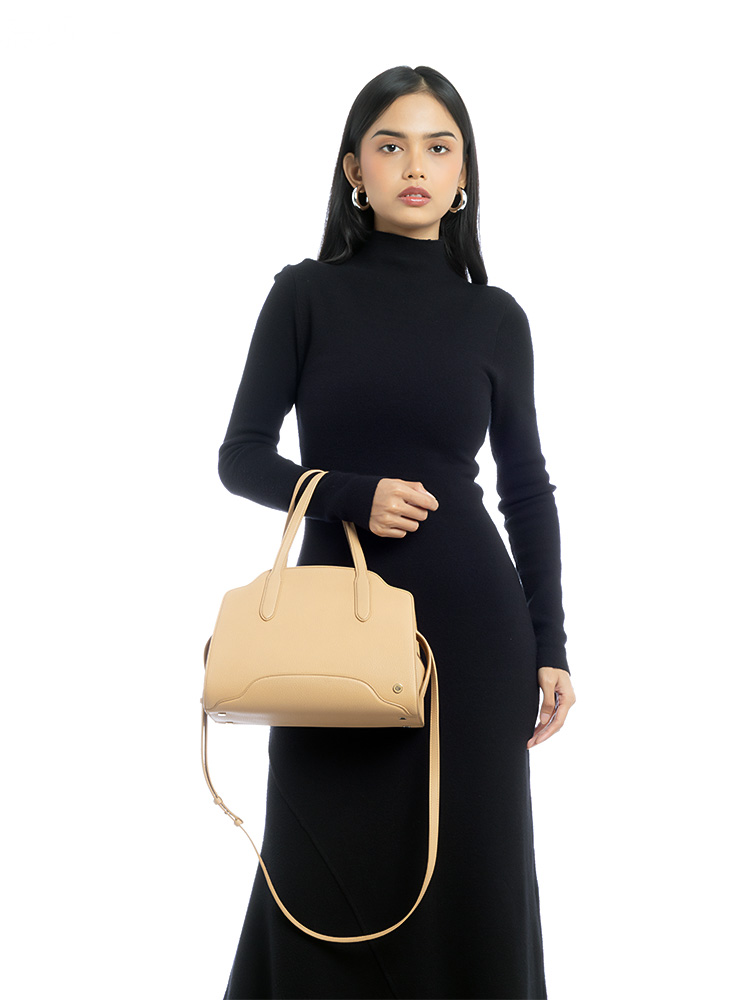 Grained Calfskin Sesia Medium Satchel Beige