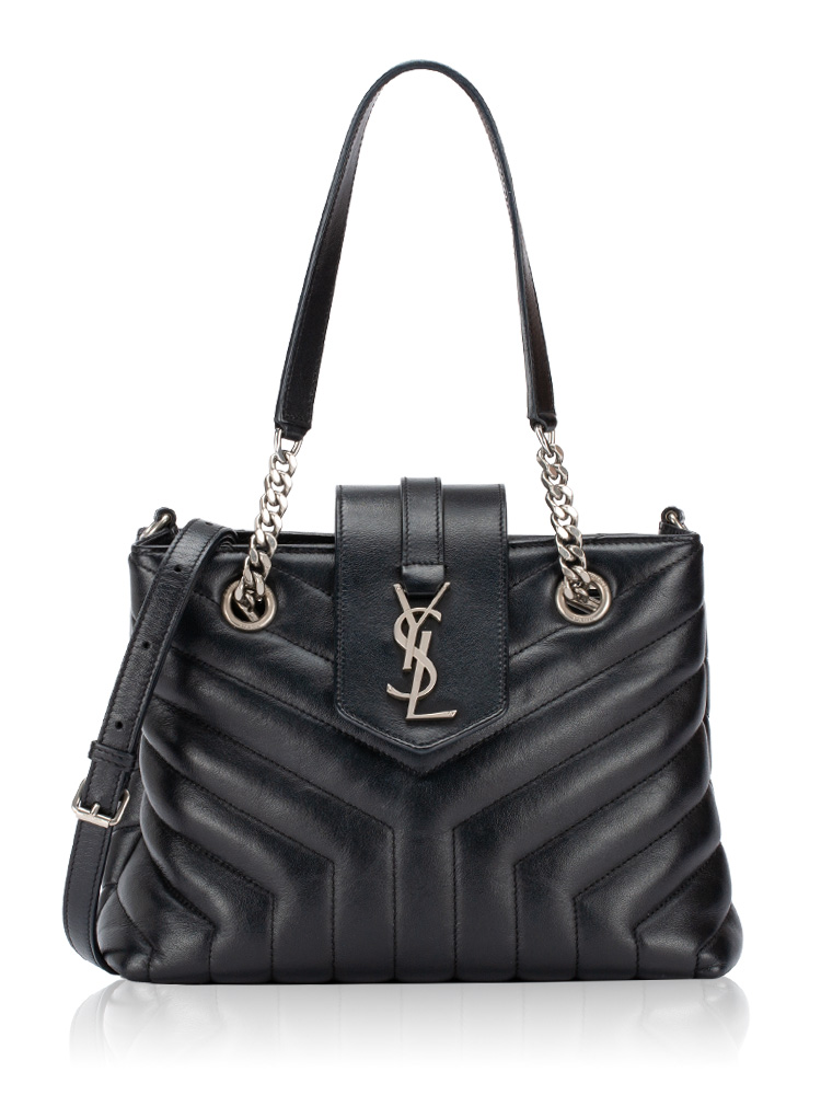 Calfskin Y Quilted Monogram Loulou Small Shopper Black