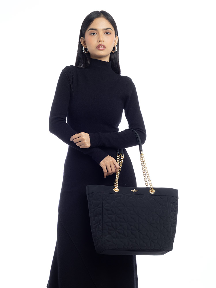 Flower Spade Quilted XL Tote Black