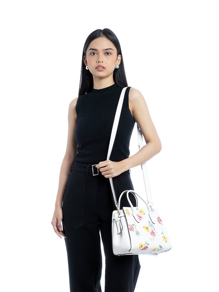 Knott Tulip Toss Embossed Medium Satchel White