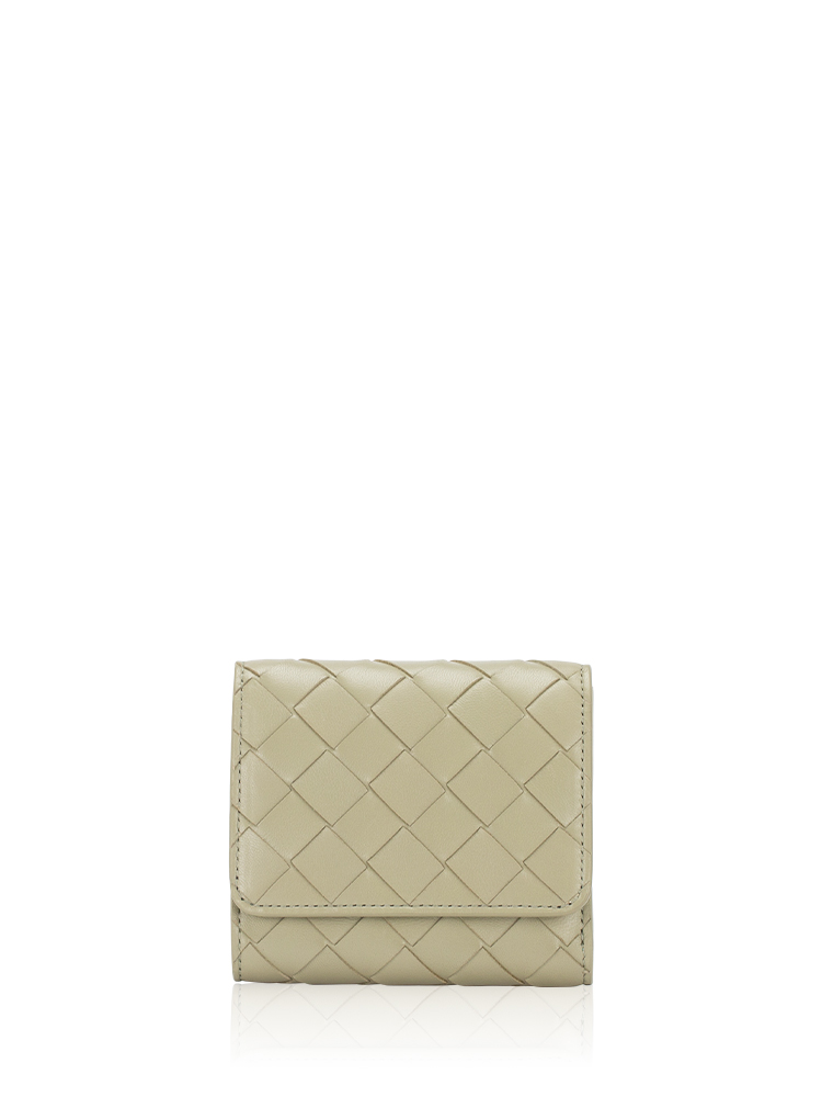 Nappa Intrecciato Tri-Fold Wallet Travertine