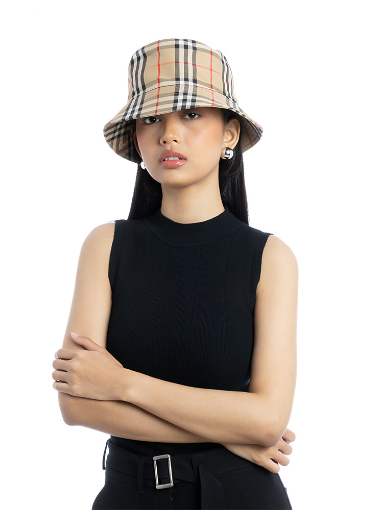 Cotton Vintage Check Bucket Hat Archive Beige Sz L