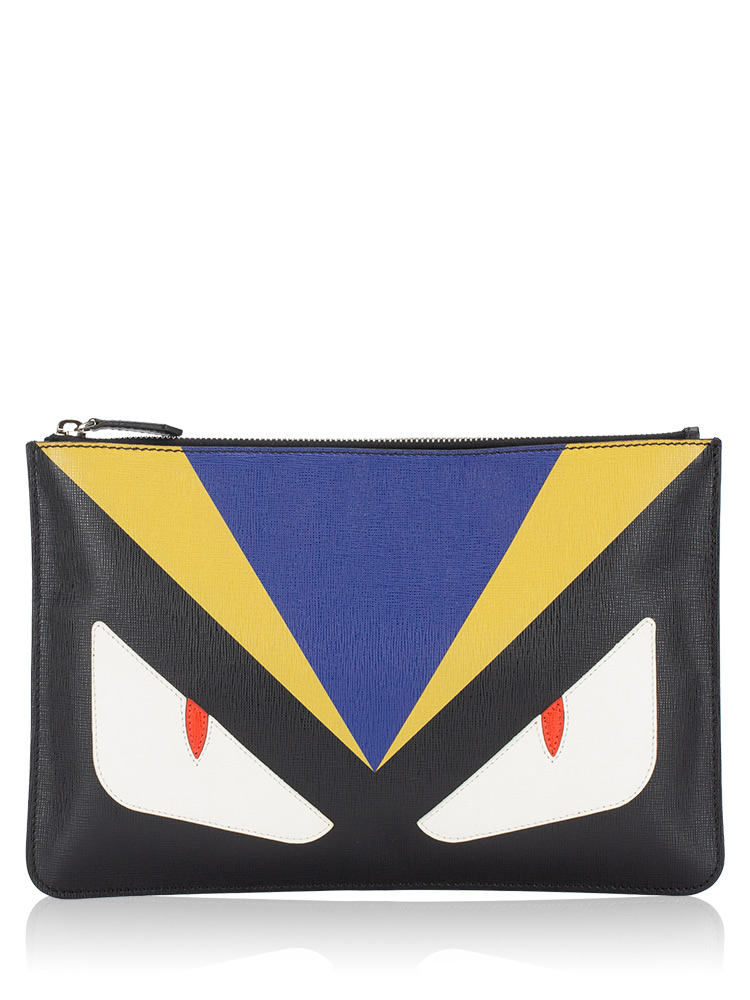 Calfskin Monster Eyes Inlay Pouch Black Multicolor