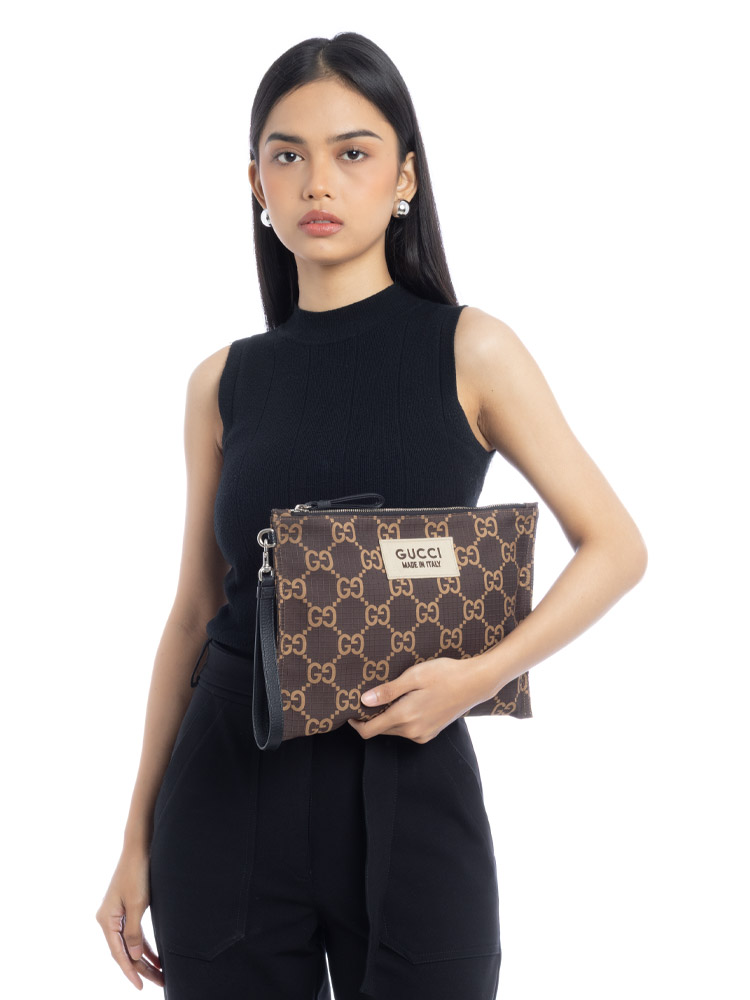 Recycled Polyester Jumbo GG Pochette Ebony Beige