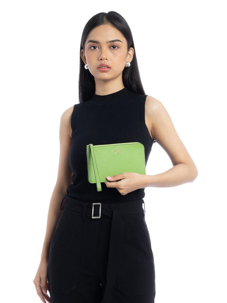 Lucy Leather Medium Wristlet Turtle Green