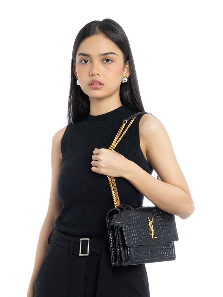Croc Stamp Monogram Sunset Medium Shoulder Bag Black