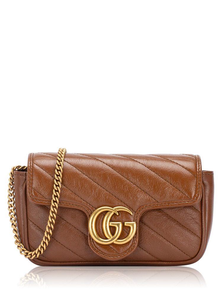 GG Marmont Matelasse Diagonal Super Mini Flap Shoulder Bag Cuir