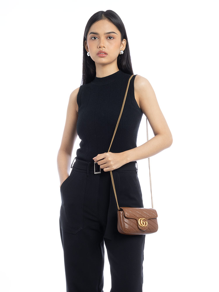 GG Marmont Matelasse Diagonal Super Mini Flap Shoulder Bag Cuir