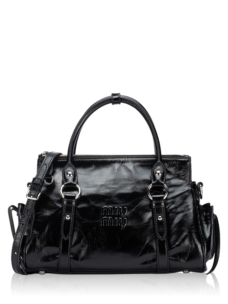 Vitello Shine Top Handle Bag Nero