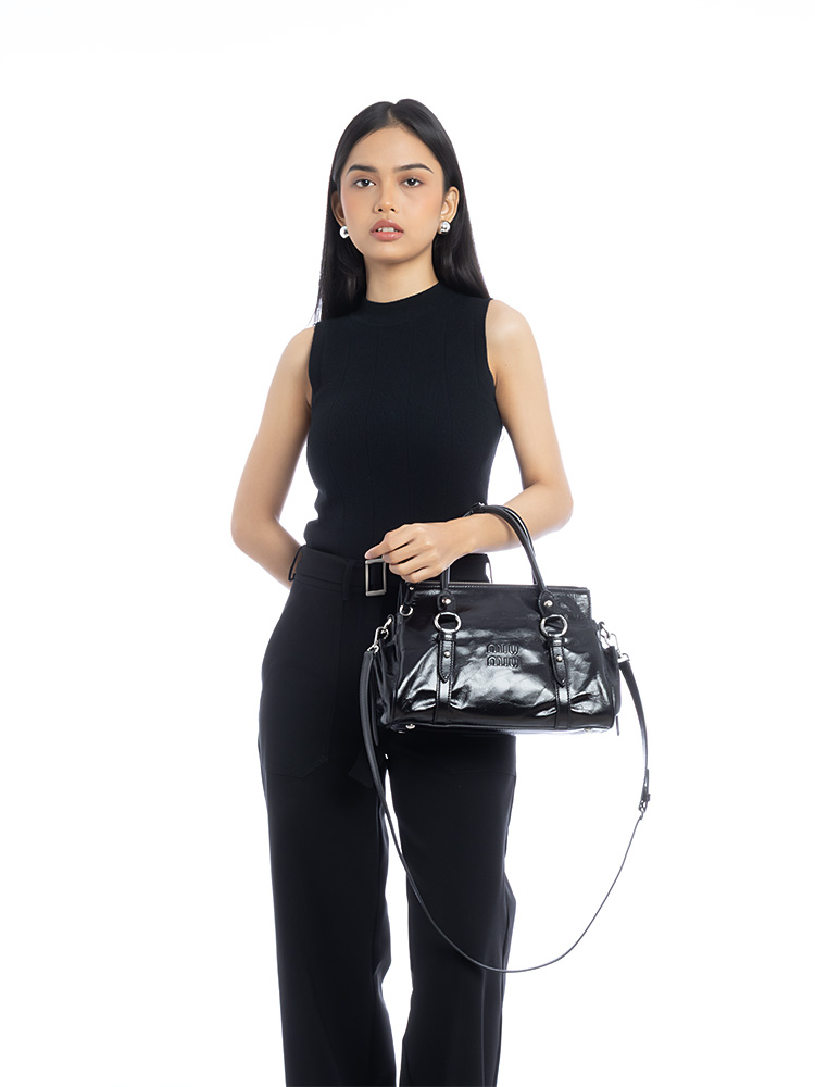 Vitello Shine Top Handle Bag Nero