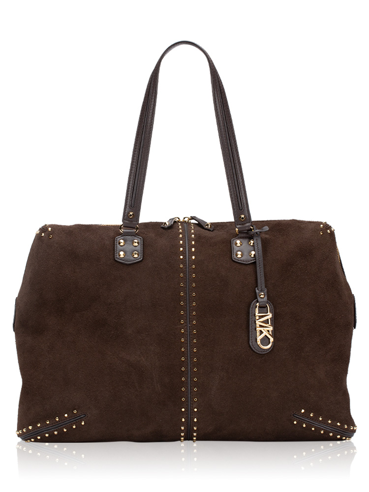 Astor Suede Studded XL Weekender Bag Chocolate