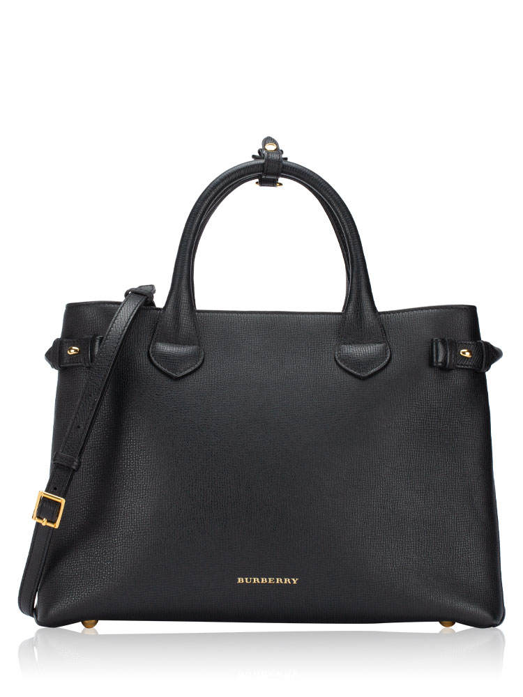 Grainy Calfskin House Check Medium Banner Tote Black