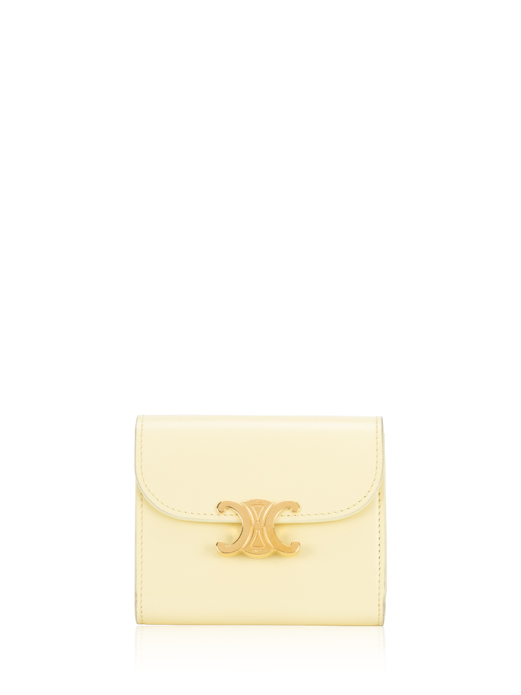 Shiny Calfskin Triomphe Small Flap Wallet Spring Yellow