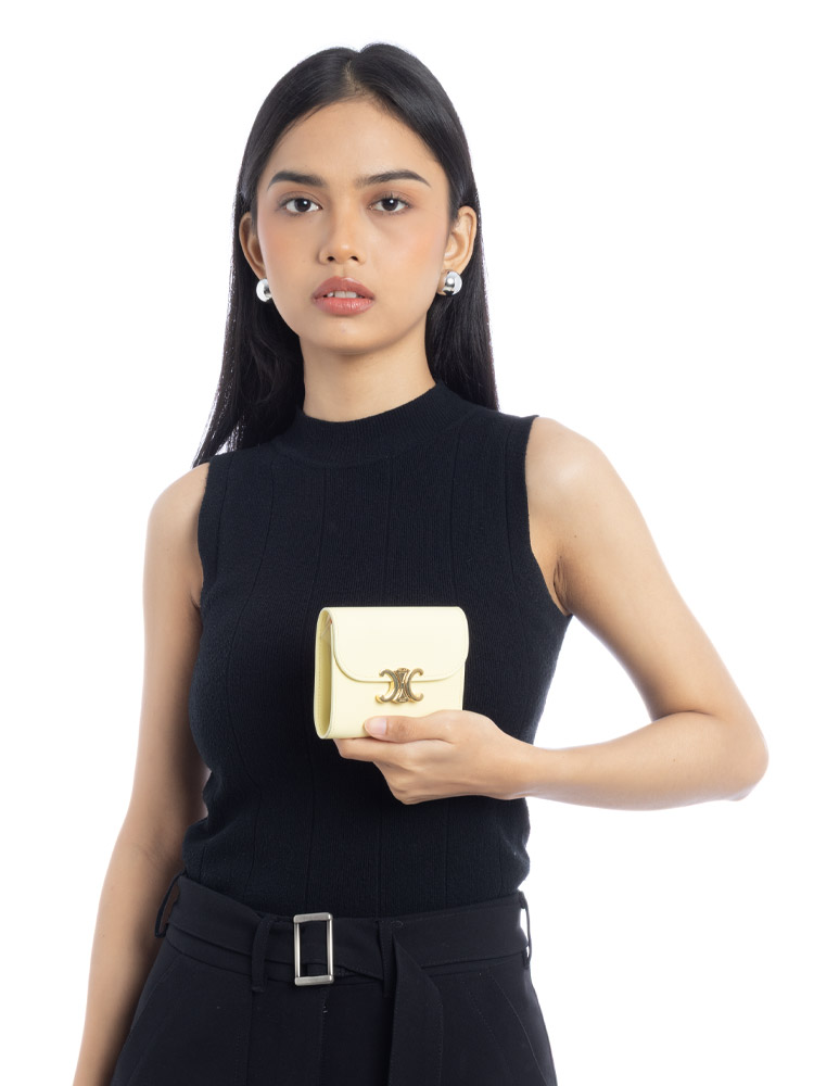 Shiny Calfskin Triomphe Small Flap Wallet Spring Yellow