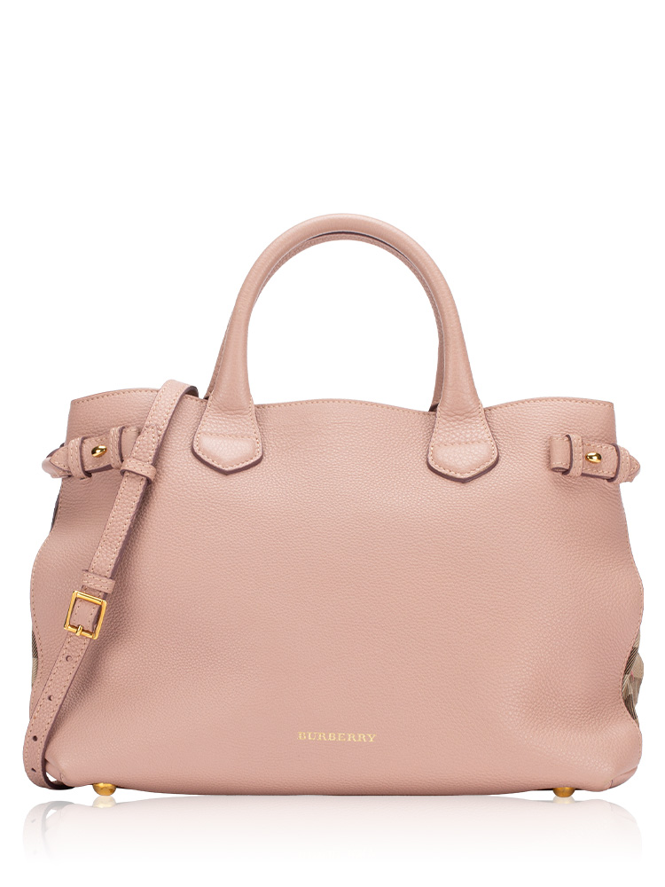 Grainy Calfskin House Check Banner Medium Tote Pale Orchid
