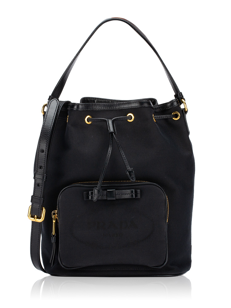 1BH097 Corda Jacquard Duet Bucket Bag Nero