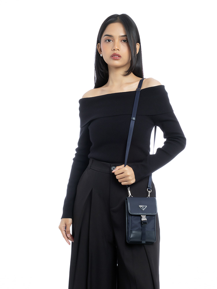 2ZH109 Re-Nylon Saffiano Phone Crossbody Bleu