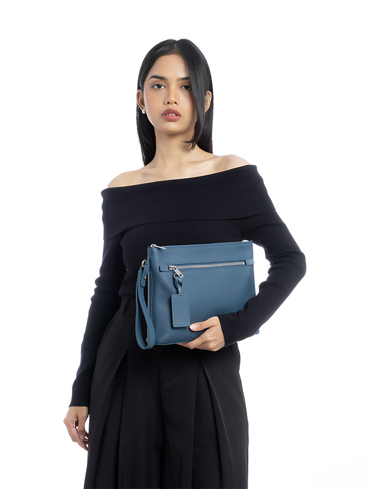 Calfskin Aerogram Takeoff Pouch Bleu Atlantique