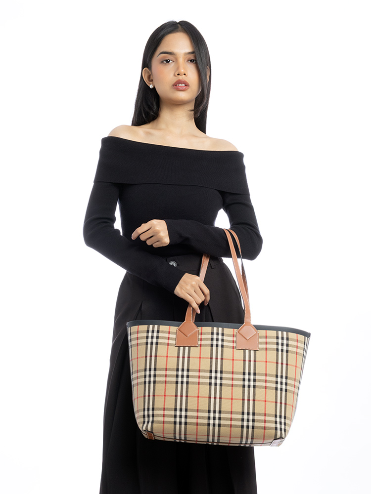 Vintage Check London Medium Tote Briar Brown Black