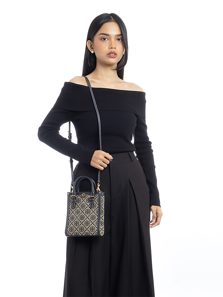 T Monogram Jacquard Mini Tote Tory Navy