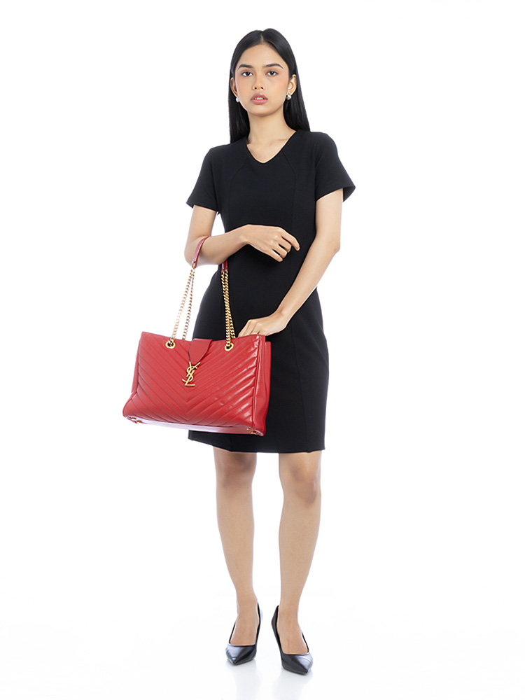 Grain De Poudre Matelasse Monogram Tote Red