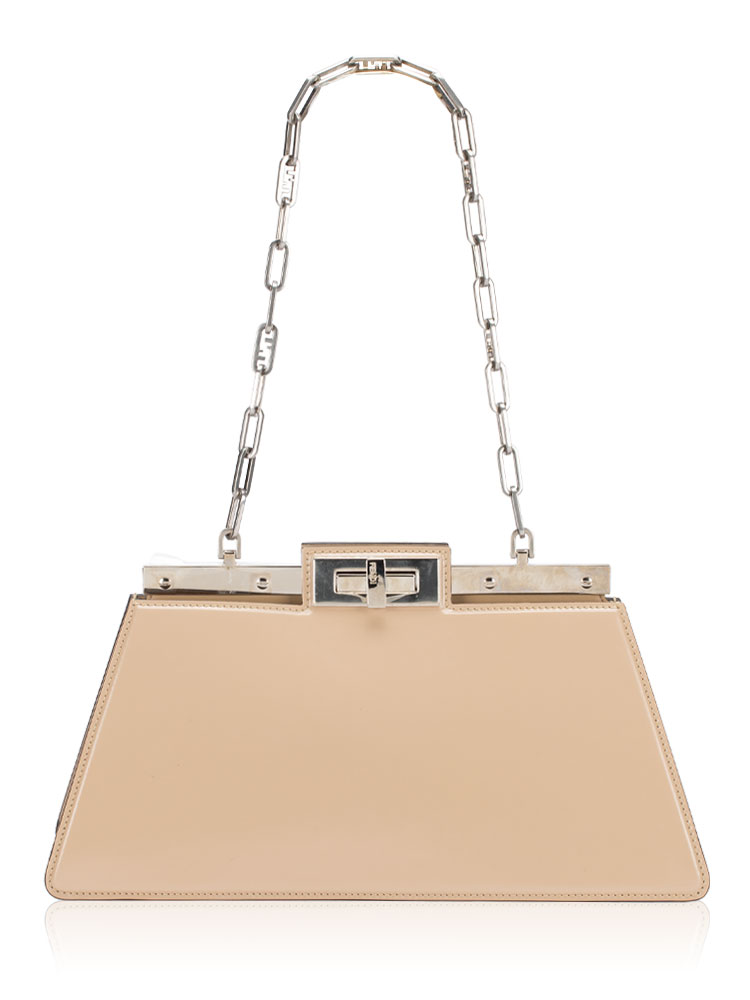 Patent Peekaboo Cut Medium Shoulder Bag Beige Amido