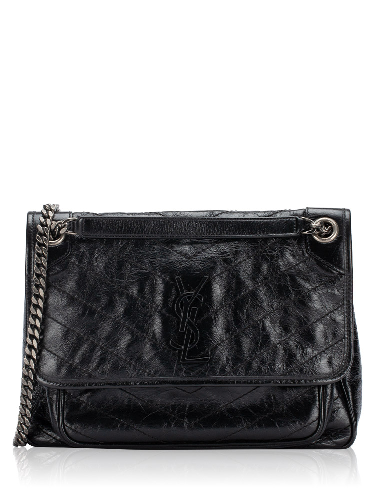 Crinkled Calfskin Monogram Niki Medium Shoulder Bag Black