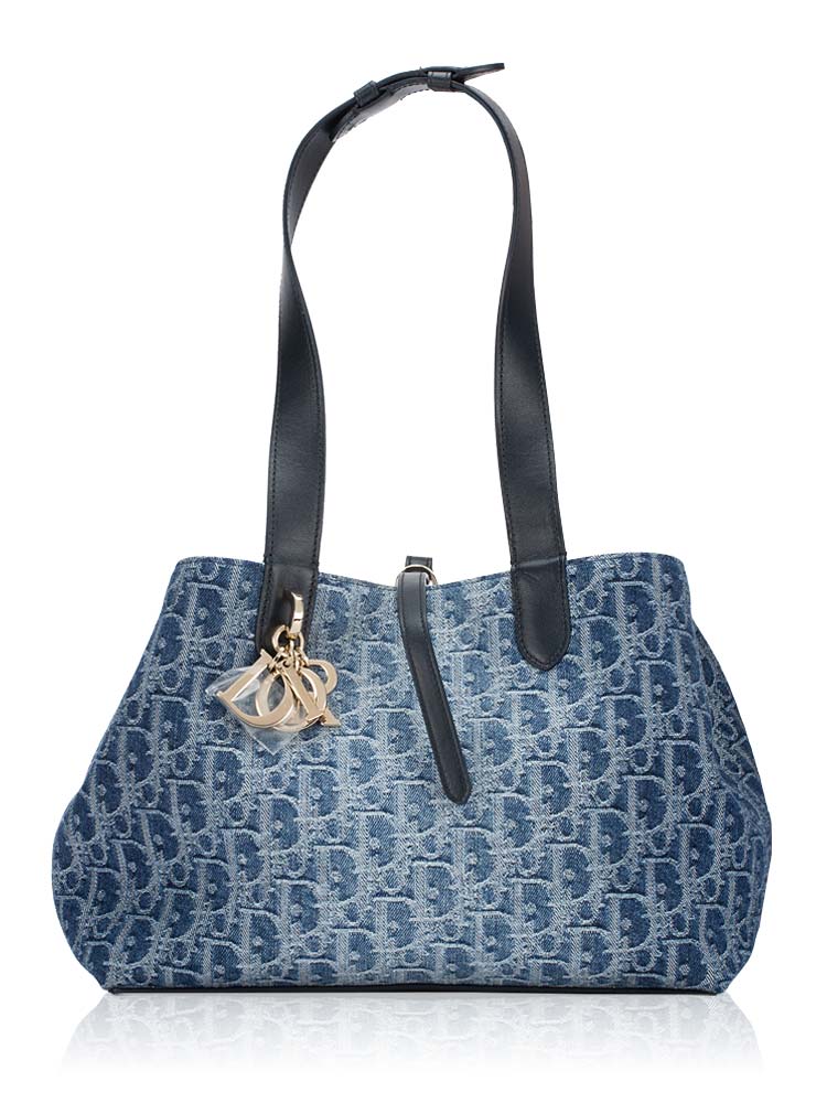 Denim Jacquard Oblique Toujours Medium Tote Blue