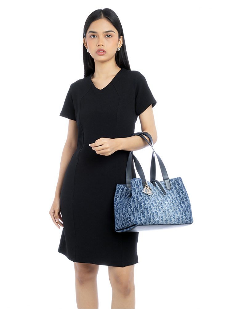 Denim Jacquard Oblique Toujours Medium Tote Blue