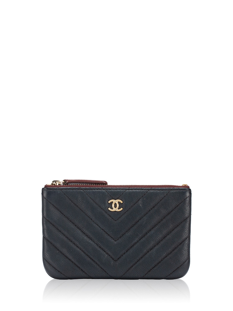 Caviar Chevron O Case Mini Pouch Black