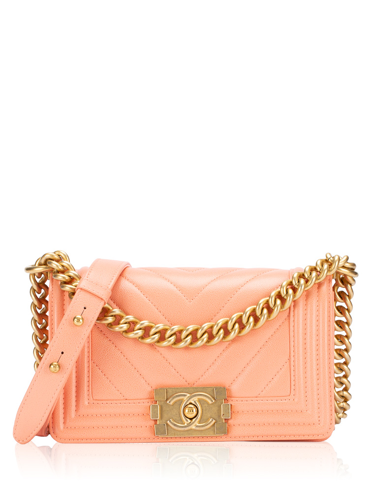 Caviar Chevron Boy Small Flap Bag Peach
