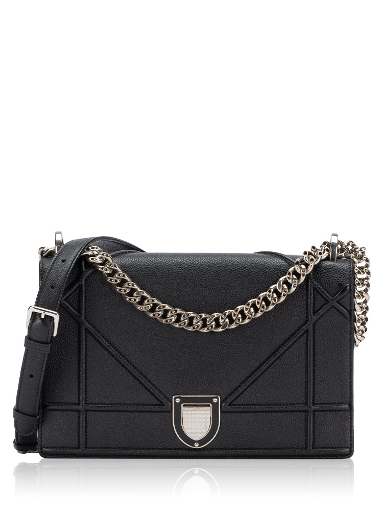 Grained Calfskin Diorama Medium Flap Bag Black