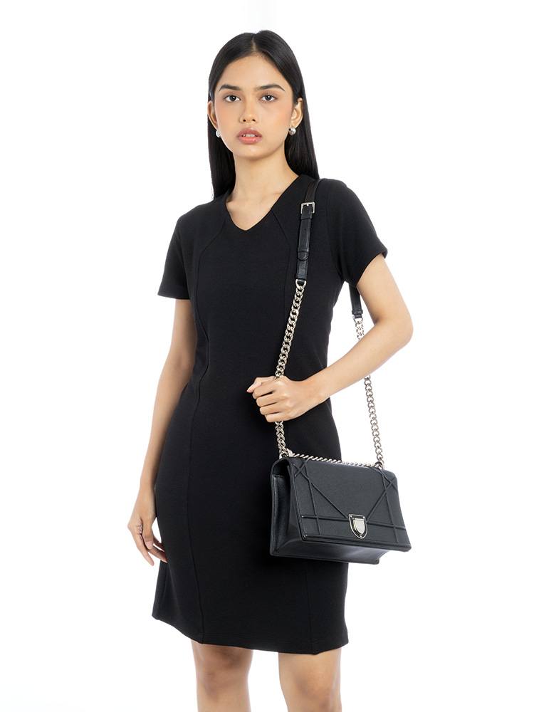 Grained Calfskin Diorama Medium Flap Bag Black