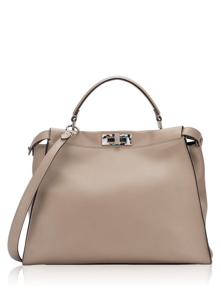 Vitello Seta Plexiglass Peekaboo Iconic Large Satchel Tortora