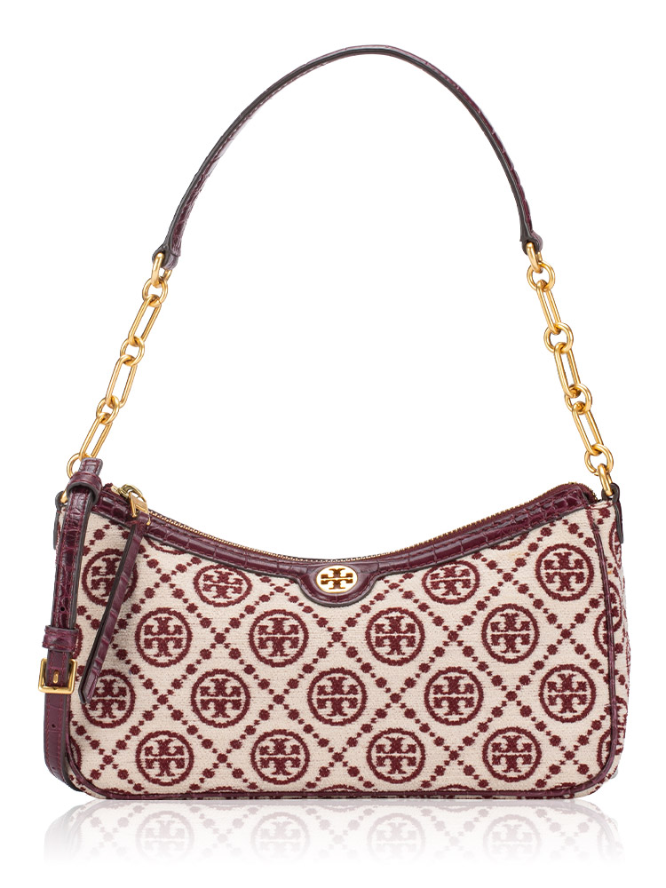 T Monogram Chenille Studio Hobo Claret New Cream
